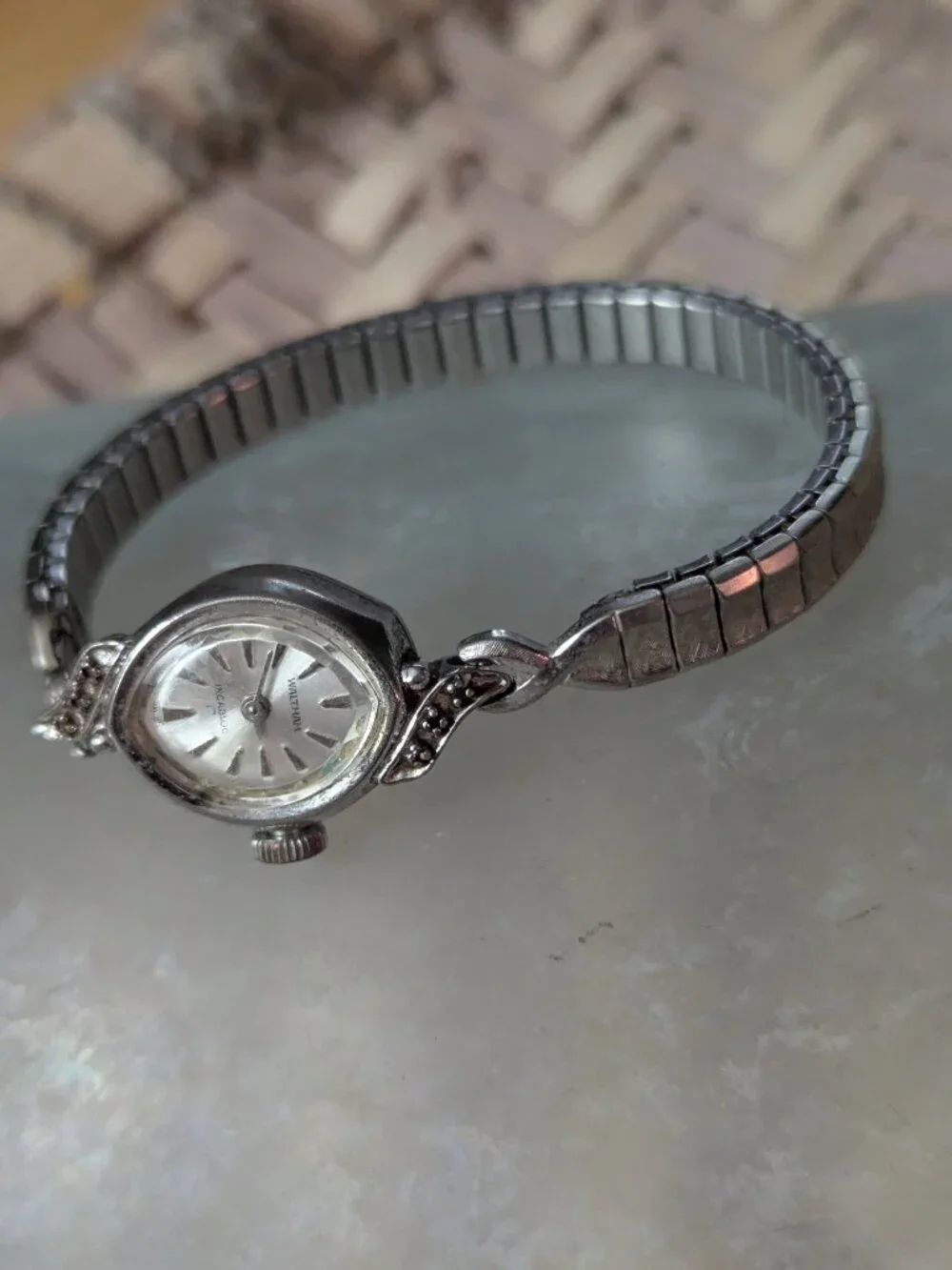 Waltham Ladies Petite Jeweled Vintage Watch Diamonds SS